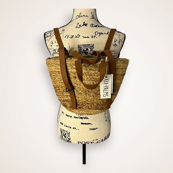 XIX Palms The Shorebreak Picnic Cooler Bag Backpack Jute Woven Handmade With Tag - Picture 5 of 11